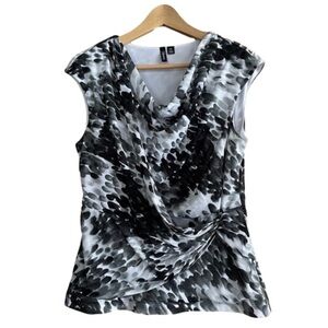 Relativity mock wrap abstract print drape neck petite sleeveless blouse size PXL